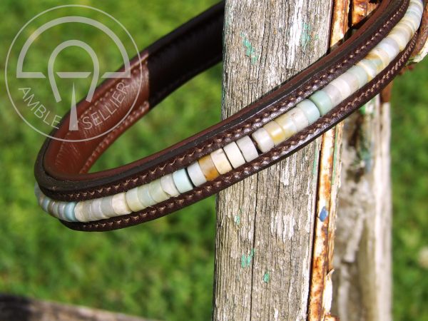 Frontal en Amazonite et cuir marron - AMBLE Sellier